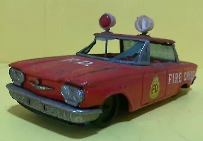 Vintage Tin Friction Car Beat Up Chevy Corvair Fire Chief Car Needs Work. • $2.47
