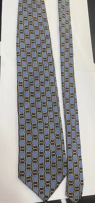 Blue And Gold Chain Pattern Mens Necktie 100% Silk Tie Paolo Gucci Vintage • $8.99