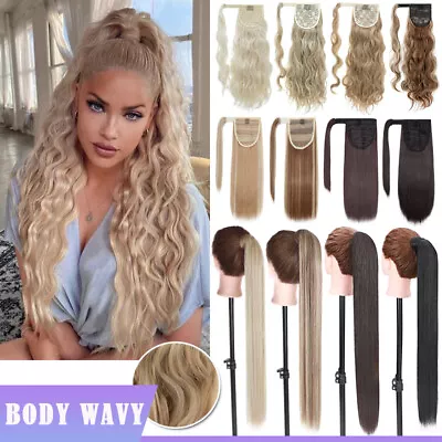 £12.39 • Buy Thick Wavy Clip-in Ponytail Hair Extensions Real Long Natural As Human Pony Tail