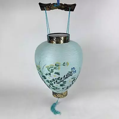 Japanese Paper Hanging Chochin Lantern Vtg Flowers Blue Tassel Black Gold LT73 • $44.96