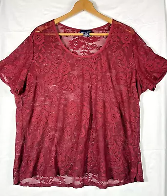 Lane Bryant Venezia Jeans 22-24 Top Size 3XL Dark Red Floral Lace Stretchy • $12