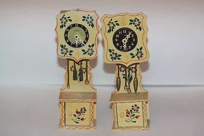 LOT Of 2 Miniature  Wood Grandfather Clock CLOCKS Small Tabletop W/keys • $49.95