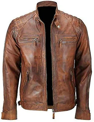 Men's NEW Real Genuine Sheepskin Leather Jacket Zip Pockets Quilted Classic Coat • $119.20