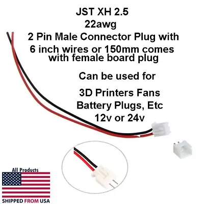 JST 2.5 2 Pin Battery Connector Plug Female & Male With 6 Inch Leads 150mm 22awg • $1.65