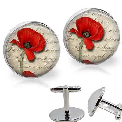 Red Poppy Bloom Veterans Military Memorial Rememberance Cuff Links Cufflinks • $14.95