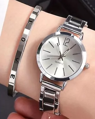 Women's Gift Set Watch&Bracelet  Silver2pcs Watch&Bracelet For Women  • £6.99