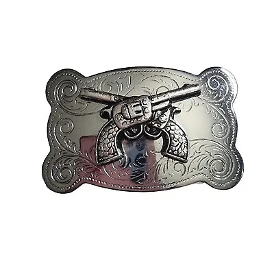 Vintage Silvertone Cowboy Sheriff Marshall Outlaw Pistol Belt Buckle Western • $16.99