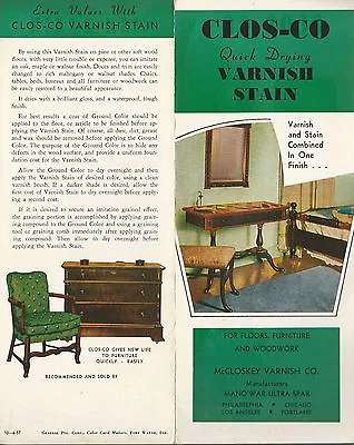Clos-Co Varnish Stain Vintage Pamphlet Color Chart McCloskey Varnish Company  • $13