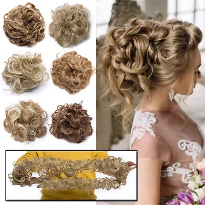 Real Natural Curly Wavy Messy Srunchie Hair Bun Peice Hair Extension Long Thick • £11.50