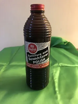 Vintage Glass Bottle Old English Furniture Polish Ribbed Beehive Empty Red Top • $15