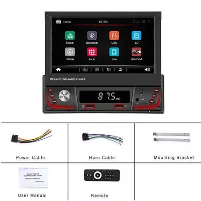 7  Single 1 DIN Car FM Radio Touch Screen Stereo Flip Out Player Bluetooth Parts • $128.69