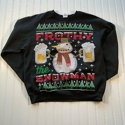 Ugly Christmas Sweater Frothy The Snowman Mens Size Medium Black • $24.99