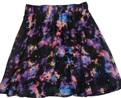 Hot Topic Skirt Womens Size Small Purple Galaxy  Print Chiffon With Black Liner • £13.97