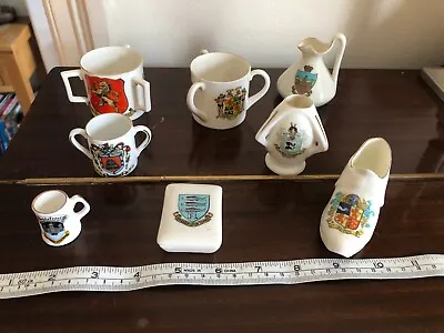 8 X W H GOSS CRESTED CHINA 3 HANDLE CUP / SHOE ETC • £11.95