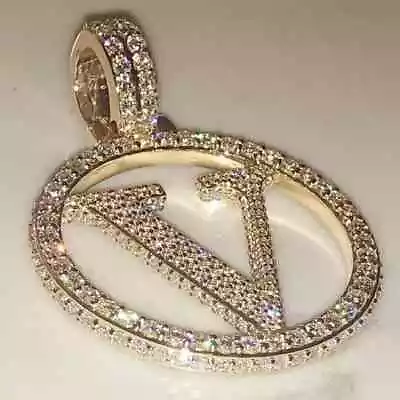 2.30Ct Round Cut Real Moissanite V Initial Letter Pendant 14K Yellow Gold Plated • $159.99