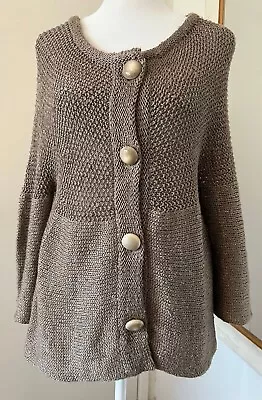 Margaret O'Leary Linen Cotton Blend Button Up Sweater Cardigan Brown EUC Small • $28.99