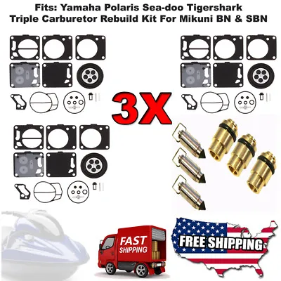 Yamaha GP1200 97 98 99 Triple Carburetor Carb Rebuild Kit & Needle Seats/ • $94.99