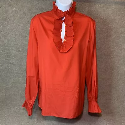 Vintage Blouse Top M Red Ruffle Collared USA Retro Steampunk Victorian Edwardian • £24.32