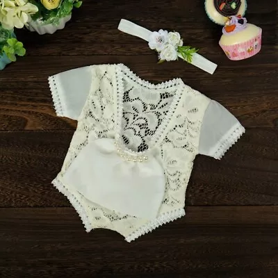 Baby Photography Props Girls Lace Romper Jumpsuit Headband Set Outfits • $17.15