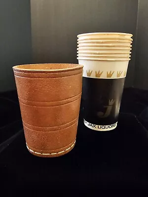 Vintage Leather Dice Cup And 8 Vintage Jax Liquors Waxed Cups • $30