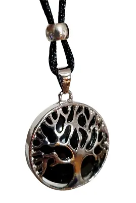 £4.70 • Buy Black Obsidian Necklace Tree  Of Life Gemstone Pendant Cord Chakra Apache Tear