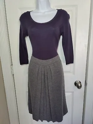 Lands' End Canvas 1963 Black Gray Merino Wool Knee Length Pleated Dress XS • $25.20