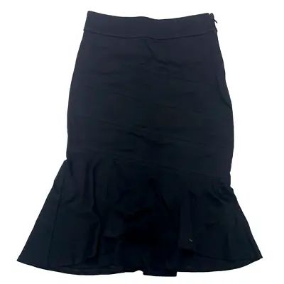 Bebe Skirt Womens XX Small Black Tiered Hem Flare Mermaid Midi Viscose Blend • $11.99