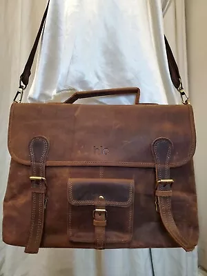 HLC Nubuck Leather Tan Satchel Crossbody Briefcase LAPTOP Bag Large • £36.50