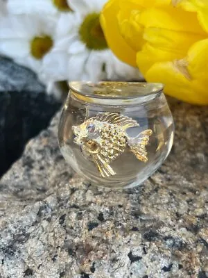 Vintage Lucite Clear Fish Bowl With Gold Fish Figural Brooch / Jelly Belly Pin • $47.99