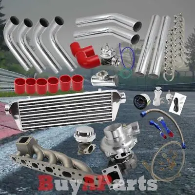 Turbo/Turbocharger+ Cast Manifold Chrome Red Kit For BMW E36 E46 2.5 2.8 3.0L • $764.73