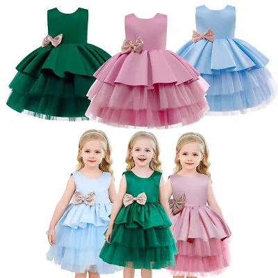 Flower Girls Bridesmaid Dress Bowknot Party Wedding Tutu Dresses Kids Birthday • £12.49