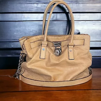 Michael Kors Hamilton Tan  Leather Croc Embossed  Handbag Large Satchel Purse • $48