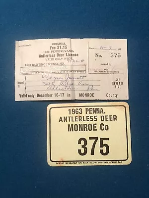 1963 PA Pennsylvania Antlerless Deer Hunting License County Monroe • $20