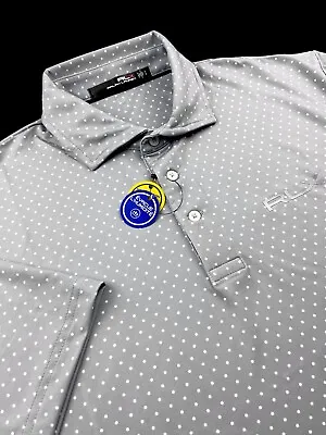 $64.95 • Buy RLX Ralph Lauren Polka Dot Print Performance Golf Wicking Polo Shirt Gray Large