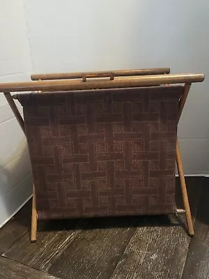 Vintage Folding Sewing Knitting Basket Cloth Bag Brown Fabric MCM • $35