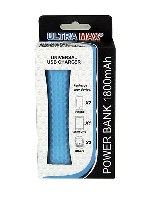Blue Ultramax 1800mAh Universal USB Power Bank For IPhoneSmartphone & Tablet • £4.99