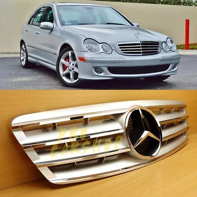 Fit Mercedes-Benz C-Class W203 4FIN Silver Front Grille ABS 2001-2007  • $140.34