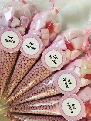 Best Big Sister Sweet Candy Cones Sweets Party Bags Filled Gift Cone Pink • £6.64