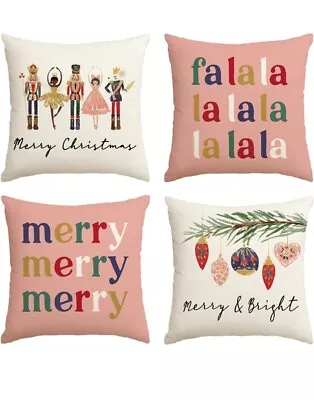 Christmas Pillow Covers 18x18 Set Of 4 Nutcracker Ballet Christmas Tree Merry • $17.75