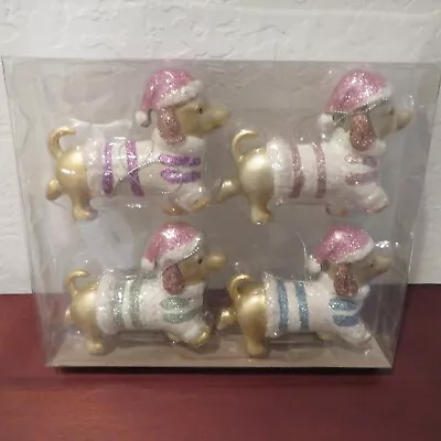 Holiday Time 4pk Pastel Dachshund Christmas Dog Santa Hat Ornaments NIB • $34.99