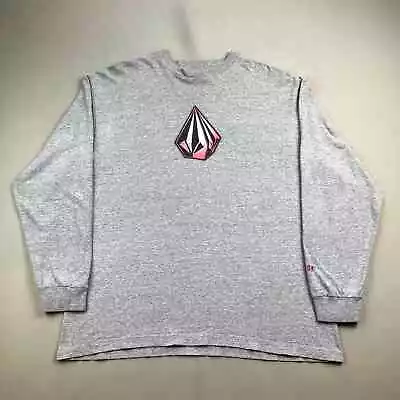 Vintage Volcom T-Shirt Adult Large Gray Red Stone Skater Surf Long Sleeve Y2k • $15.99