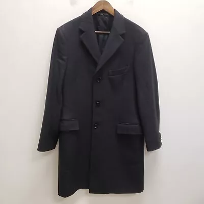 Movimento Mens Wool Trench Coat Size 50R Black Single Breasted Notch Pockets • $74.88