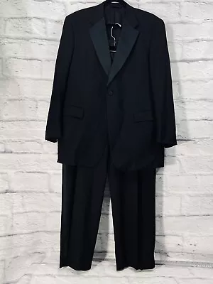 Vintage Burberry London 2PC Tuxedo Suit Men’s 44R Black Pure New Wool USA Made • $350