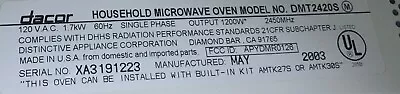 Dacor DMT2420S 1200w Microwave • $100