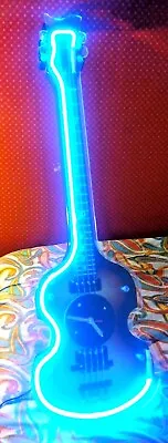 Vintage Neon Light Guitar Shaped Wall Clock 33 1/2  Tall • $65