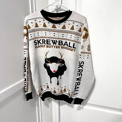 Skrewball Peanut Butter Whiskey Sweater Mens Medium White Ugly Christmas • $21.99