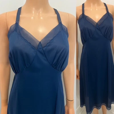 $9 • Buy BEAUTIFUL BLUE SILKY NYLON LINGERIE FULL SLIP DRESS By ADONNA Sz 40