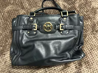 Michael Kors Black Hudson Leather Top Zip Large Shoulder Satchel Bag • $75