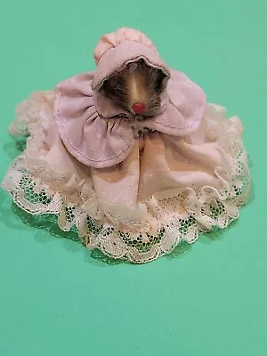 Vintage Russ REAL FUR MOUSE Female Pink Lavender Dress Polka Dots & Lace • $22.99