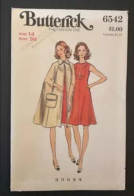 Vintage Butterick Pattern '6542' Aline Dress & Flared Cape (Size 14) Cut • $7